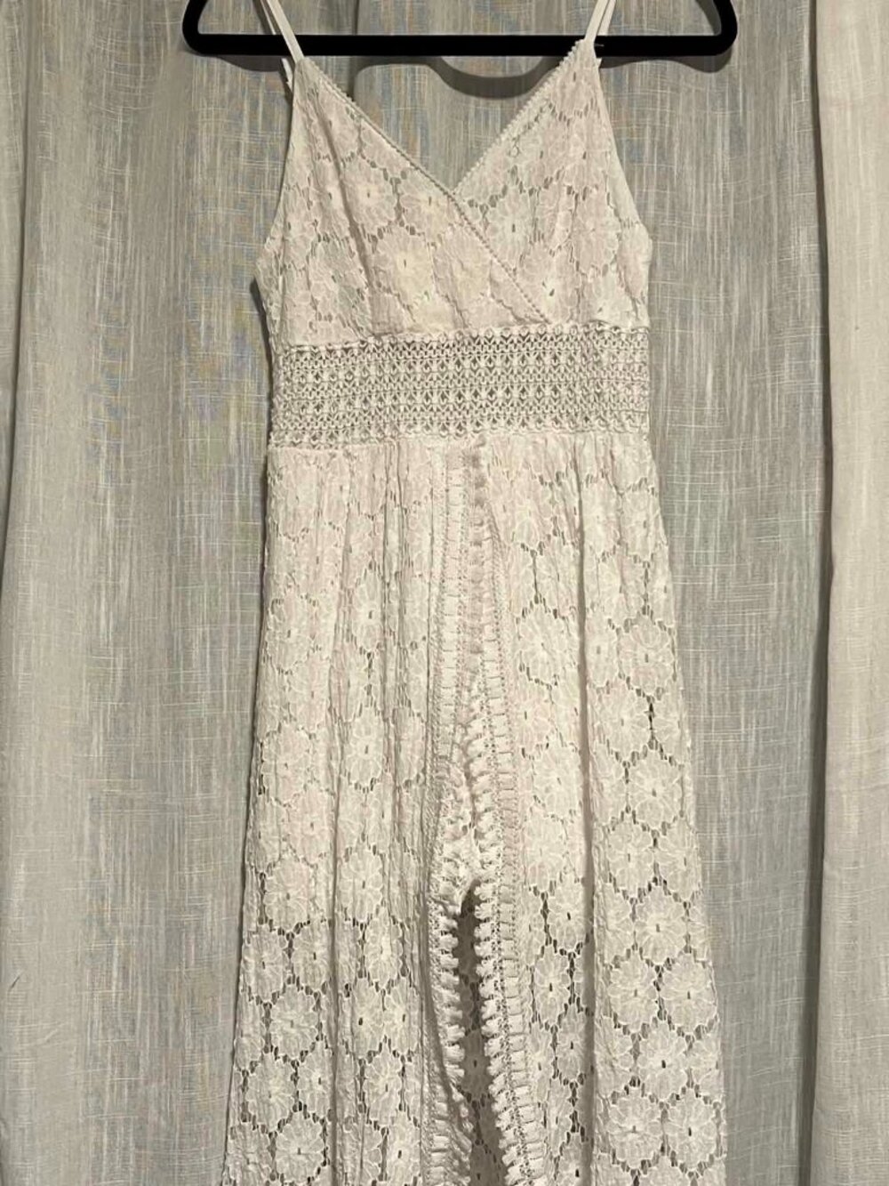 Cupshe Thin Strap Ruching Smocking Lace Jumpsuit White Size M